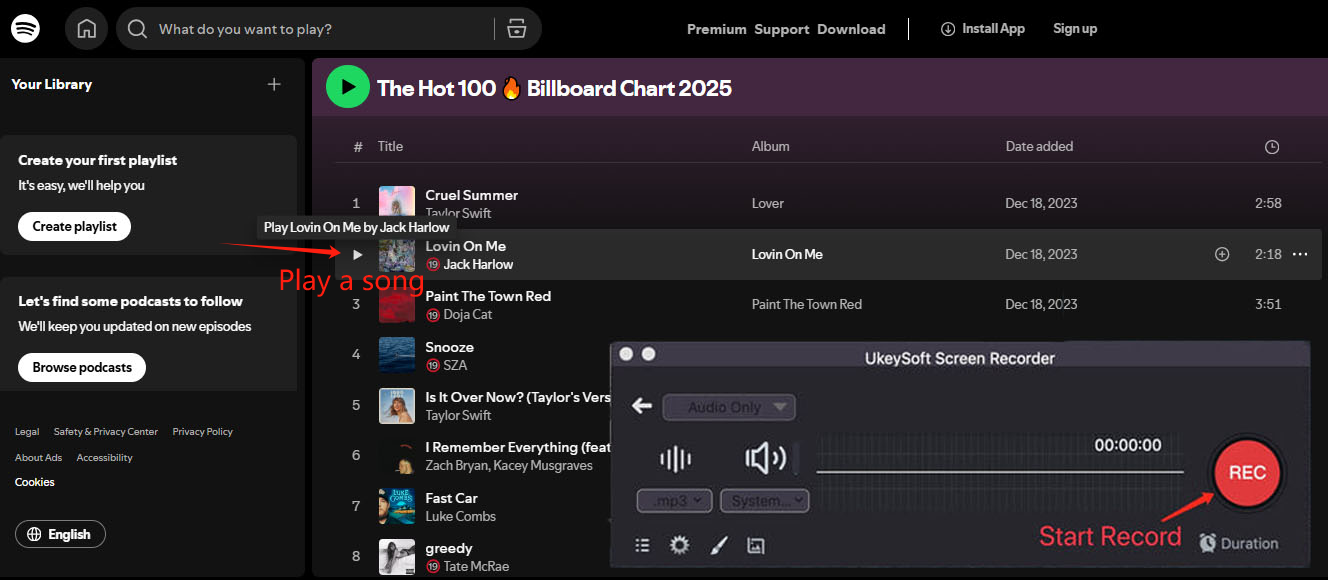record Billboard songs for free