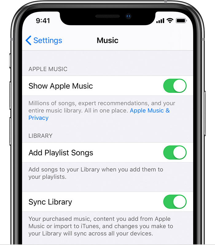 turn on show apple music option