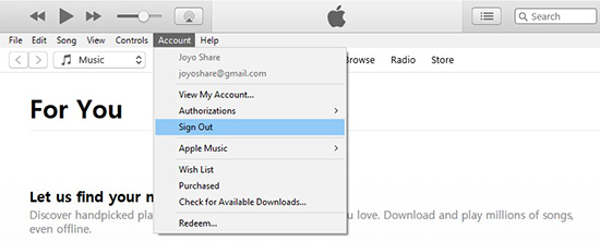 sign out account itunes