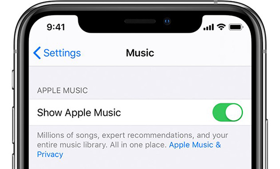 turn on show apple music