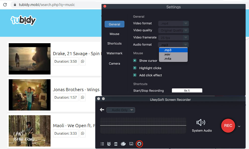 select mp3 as output format