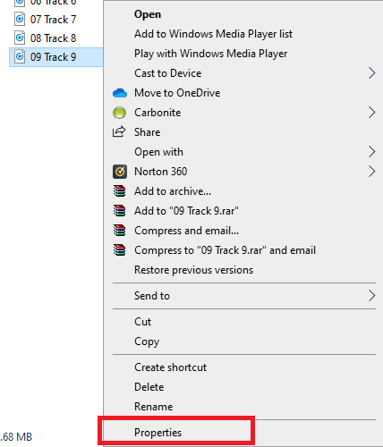 right click on file