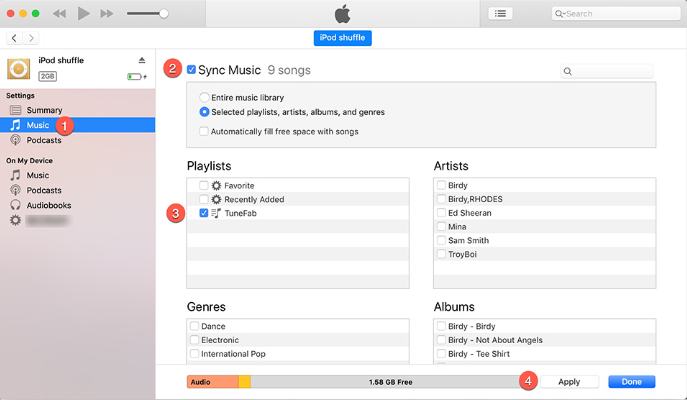 muziek synchroniseren van itunes naar ipod shuffle