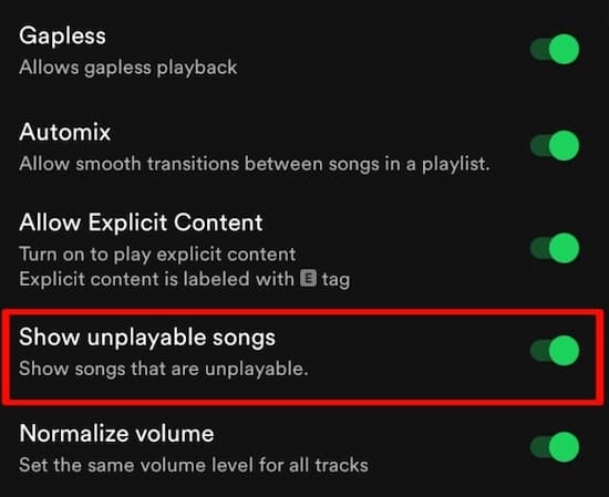 unhide spotify songs android