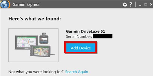 Add Device in Garmin Express App