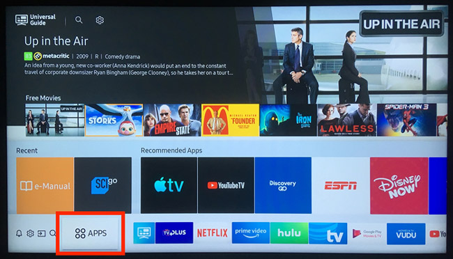 select apps option on tv