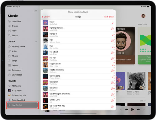 utwórz nową playlistę ipad