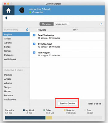 Send to Device in Garmin Express