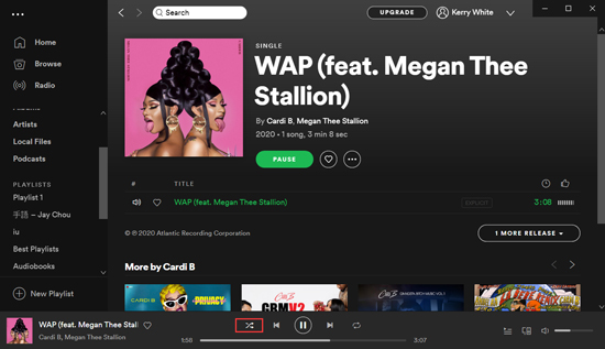 turn off shuffle play on spotify
