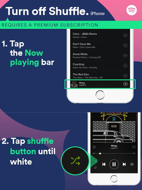 turn off spotify shuffle iphone