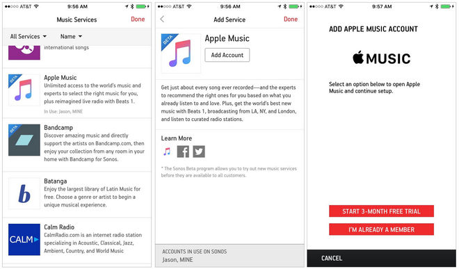 aggiungi Apple Music all'app Sonos