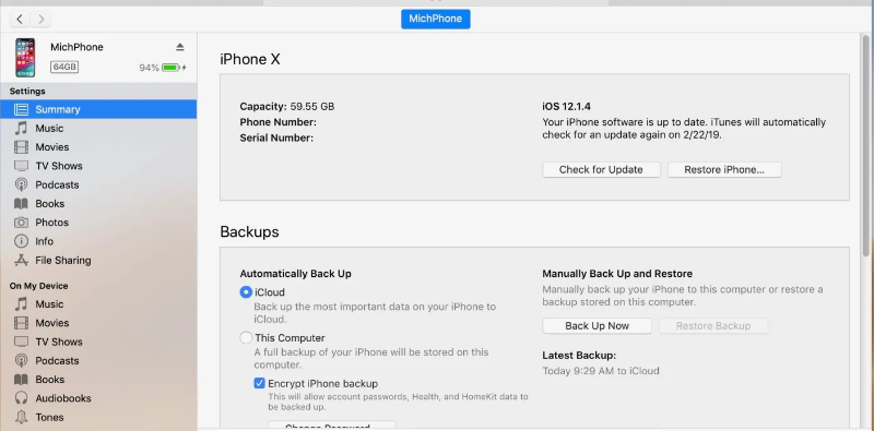 backup di iphone su itunes