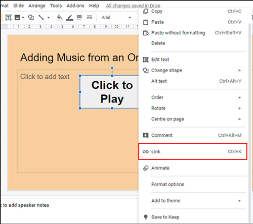 inserir link de música para o google slides