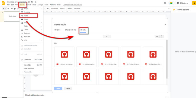 insert music to Google Slides
