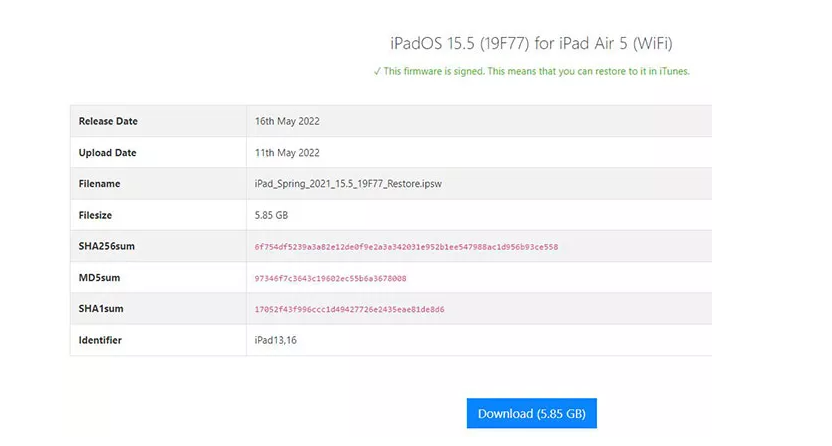 descărcare firmware ipados 15