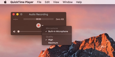quick time audio recording interface