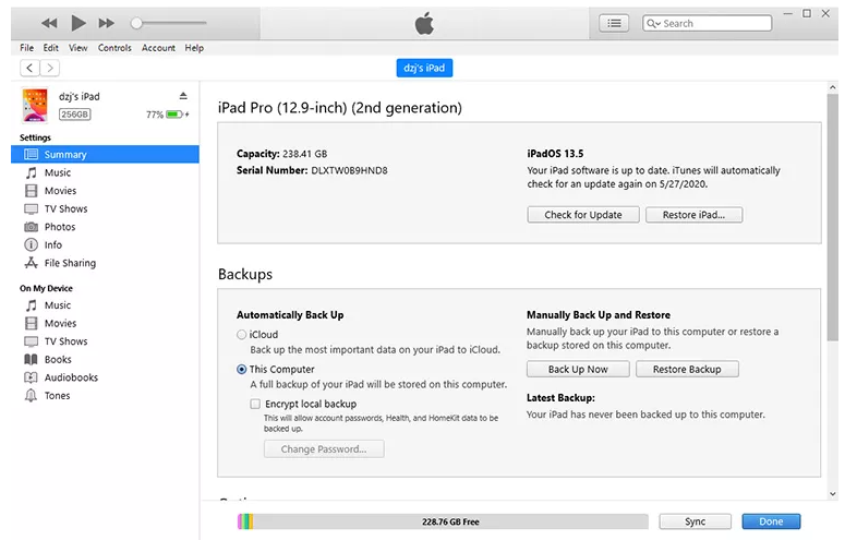 restore ipad itunes