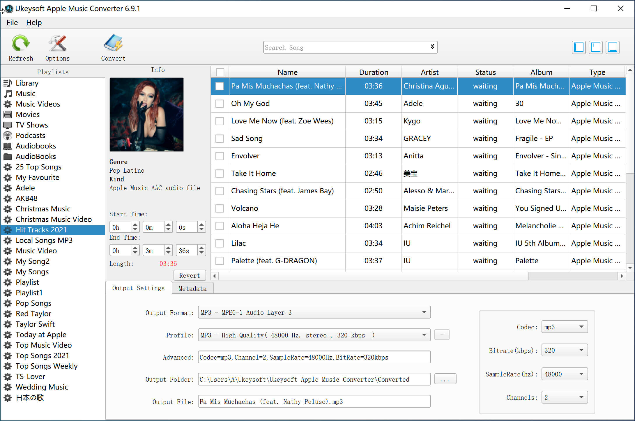 interface do conversor de música ukeysoft apple
