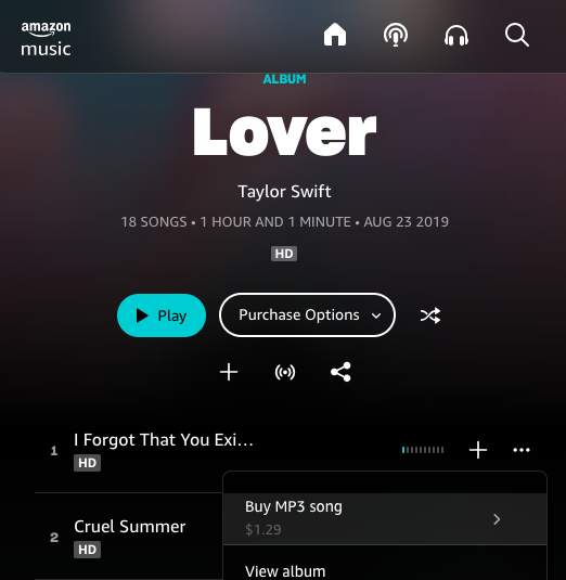 buy Taylor Swift song in Amazon Music