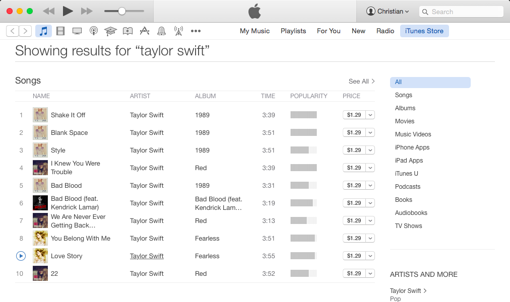 buy Taylor Swift song in iTunes Store