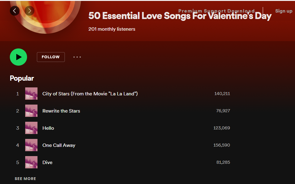 Spotify Valentijnsdag liefdesliedjes