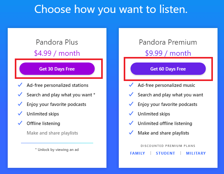 วิธีรับ Pandora Premium ฟรี