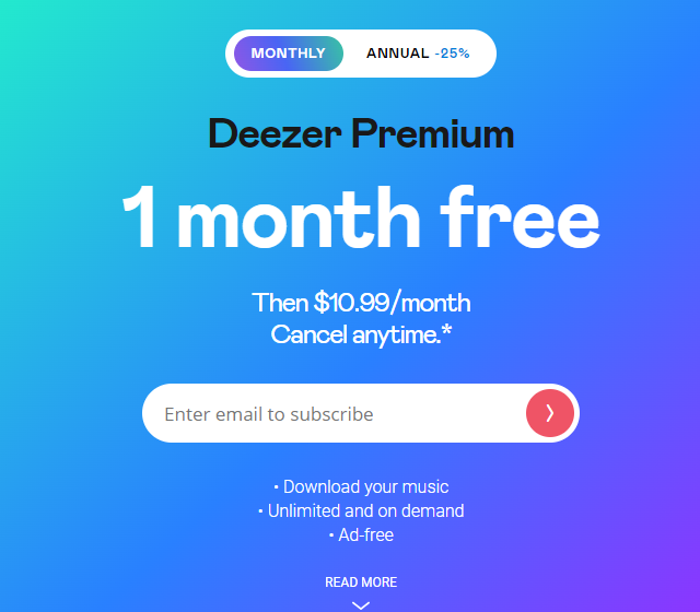 獲得 deezer 1 個月免費試用