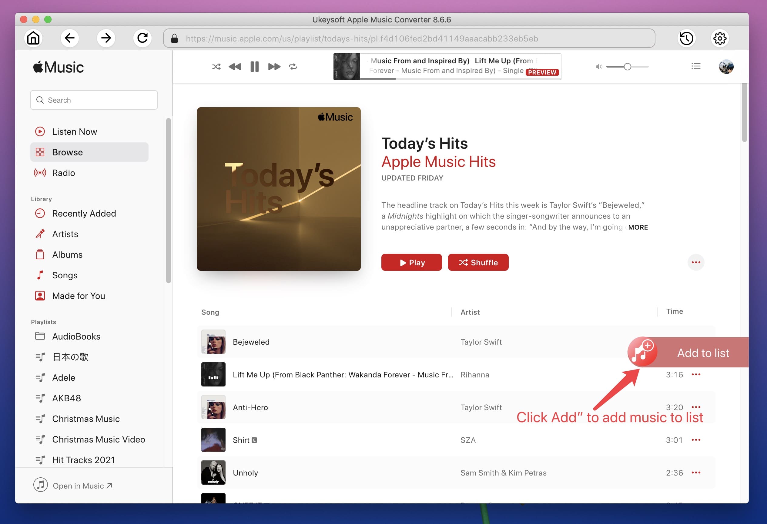 add apple music playlist