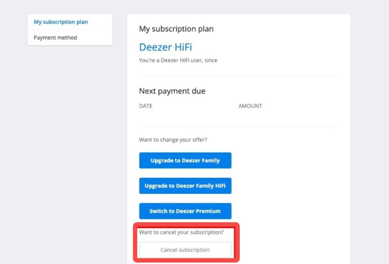 cancelar suscripción a deezer pc