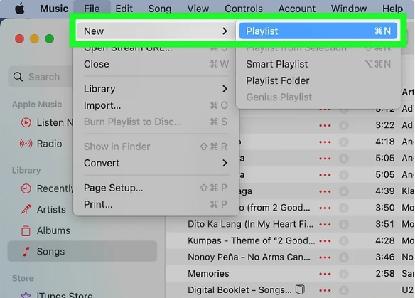 create playlist in Music App on Mac