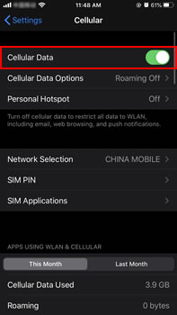 turn on cellular