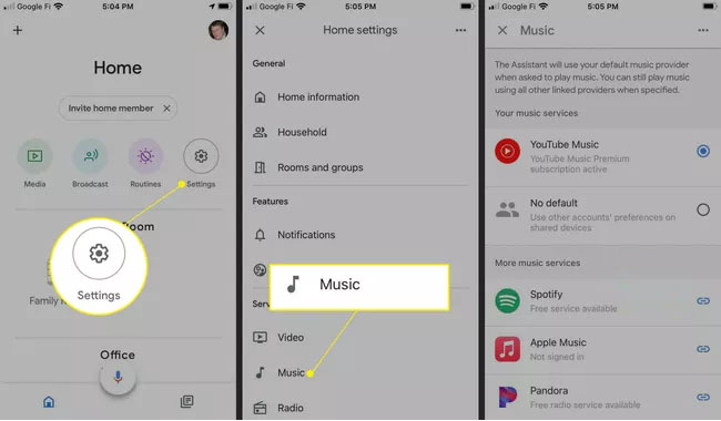 ตั้ง YouTube Music เป็นอุปกรณ์เริ่มต้น