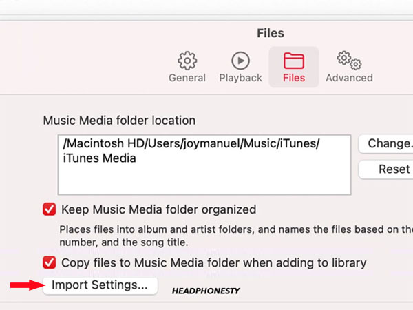 Apple Music Mac import settings