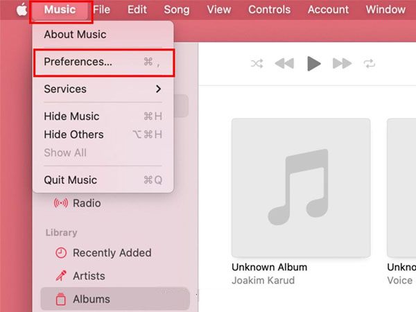 Preferencia de Apple Music Mac