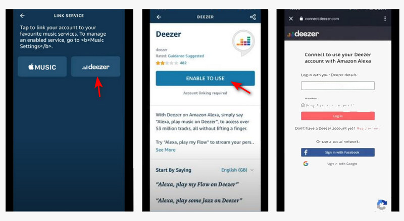 schakel deezer in op de alexa-app