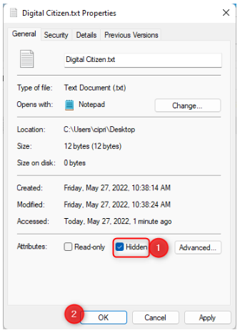 hide files and folders in Windows 11