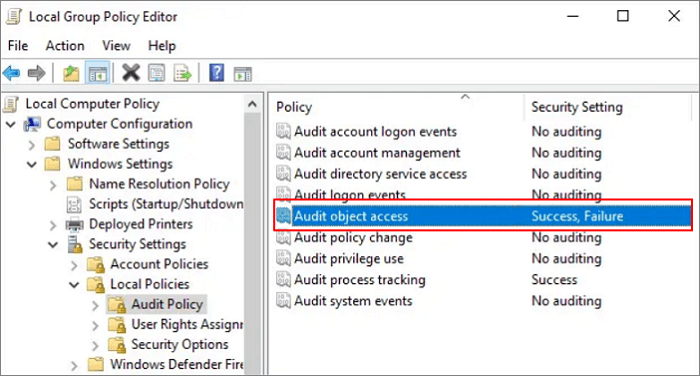 perluas folder kebijakan audit