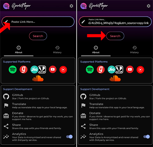 Spotflyer에 URL 붙여넣기