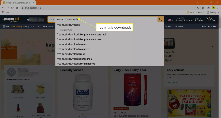 search for free music on amazon