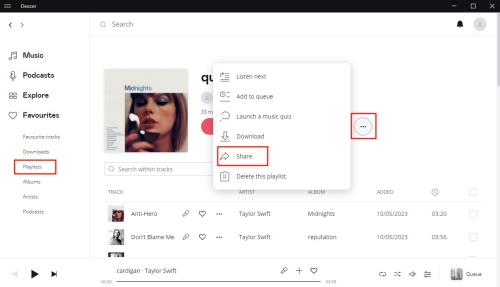 copy deezer music URL