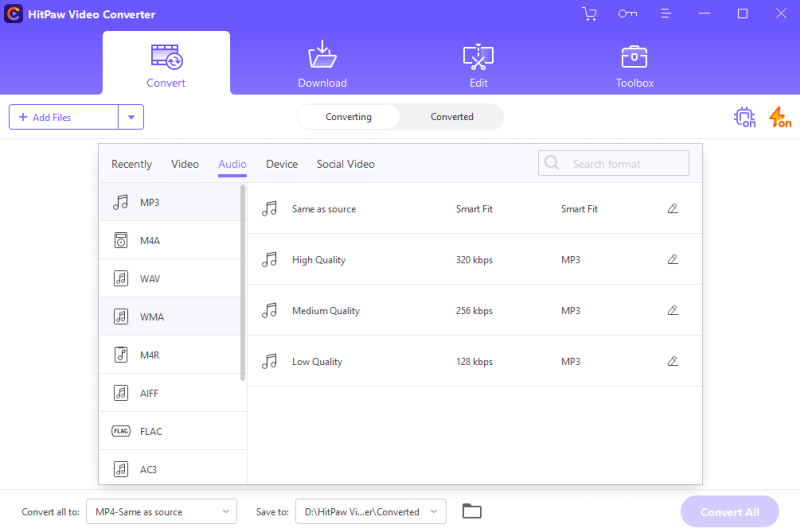 formatos de conversión de música hitpaw apple