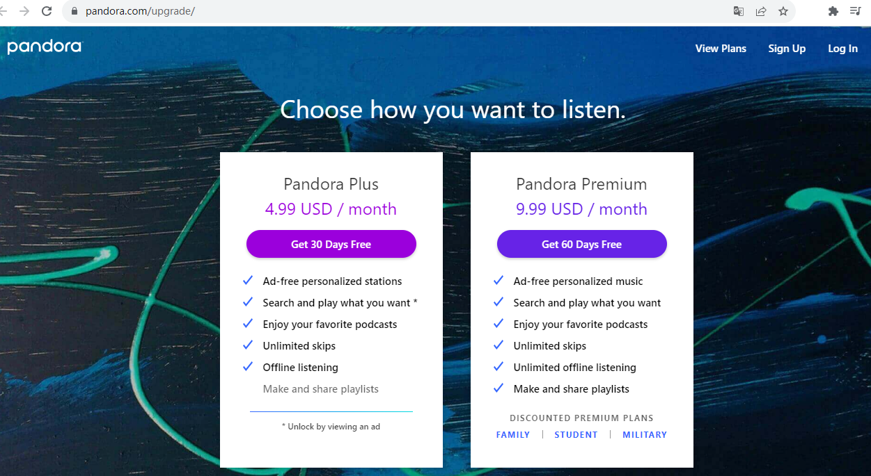 upgrade pandora account to skip ads