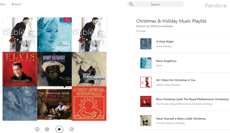 Christmas music on Pandora