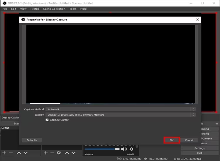 OBS Properties window on PC