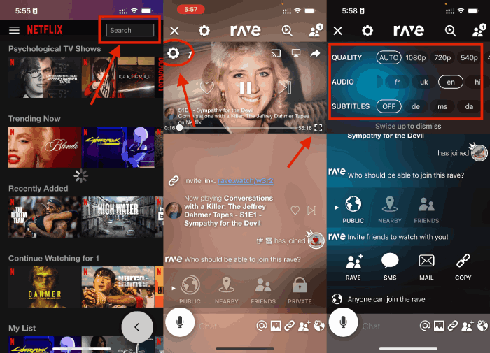 ajuster la qualité de Netflix sur l'application rave