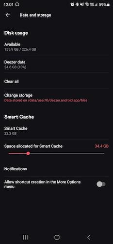 clear caches in deezer app