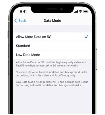 set data mode on iphone