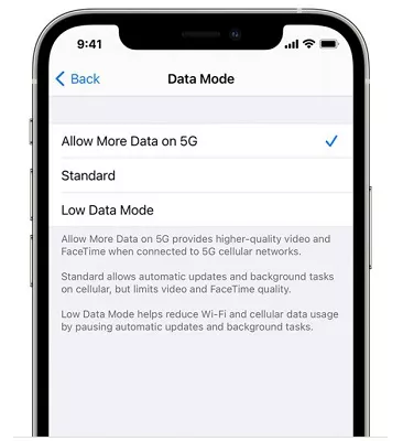 tetapkan mod data pada iphone