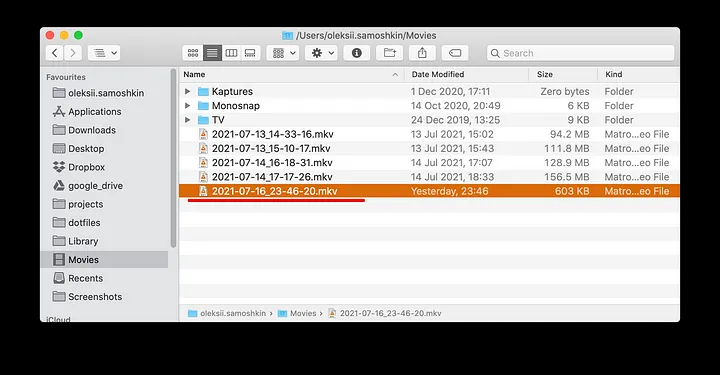 trova i file video di output su Mac