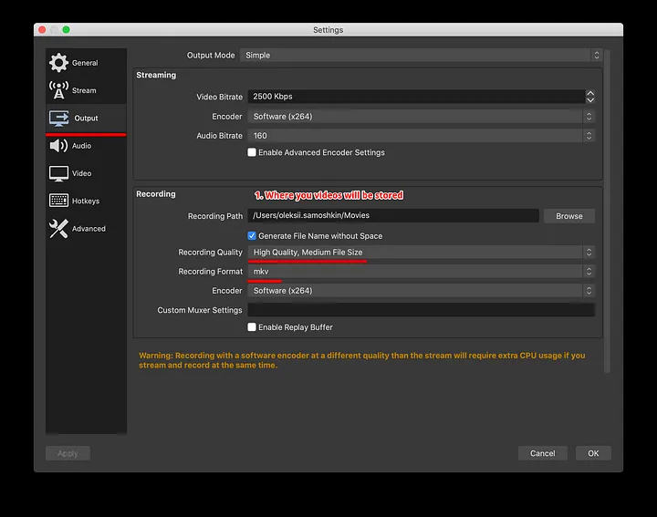 format de sortie OSB sur Mac